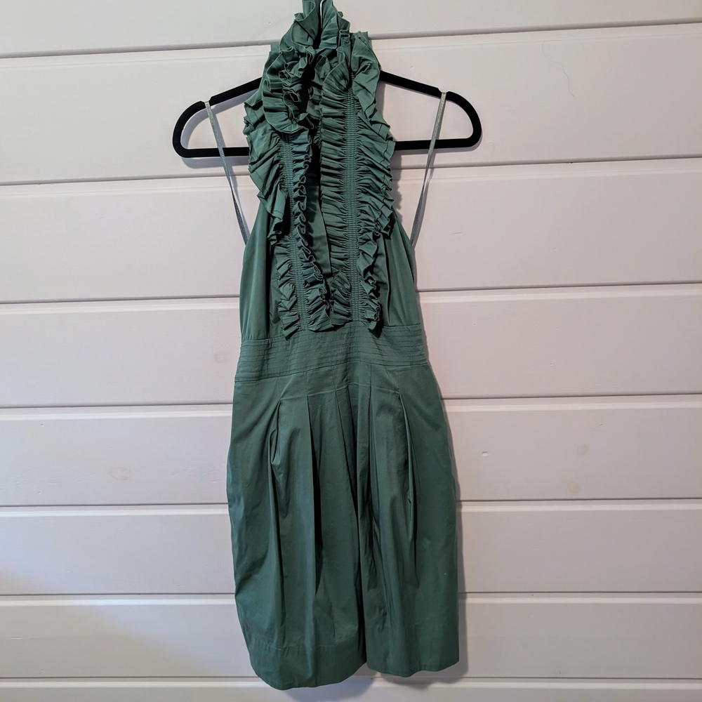 BCBGMaxAzria Green Ruffled Mini Dress Size 6